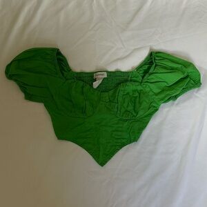 Green Women's Cropped Puff Sleeve Top